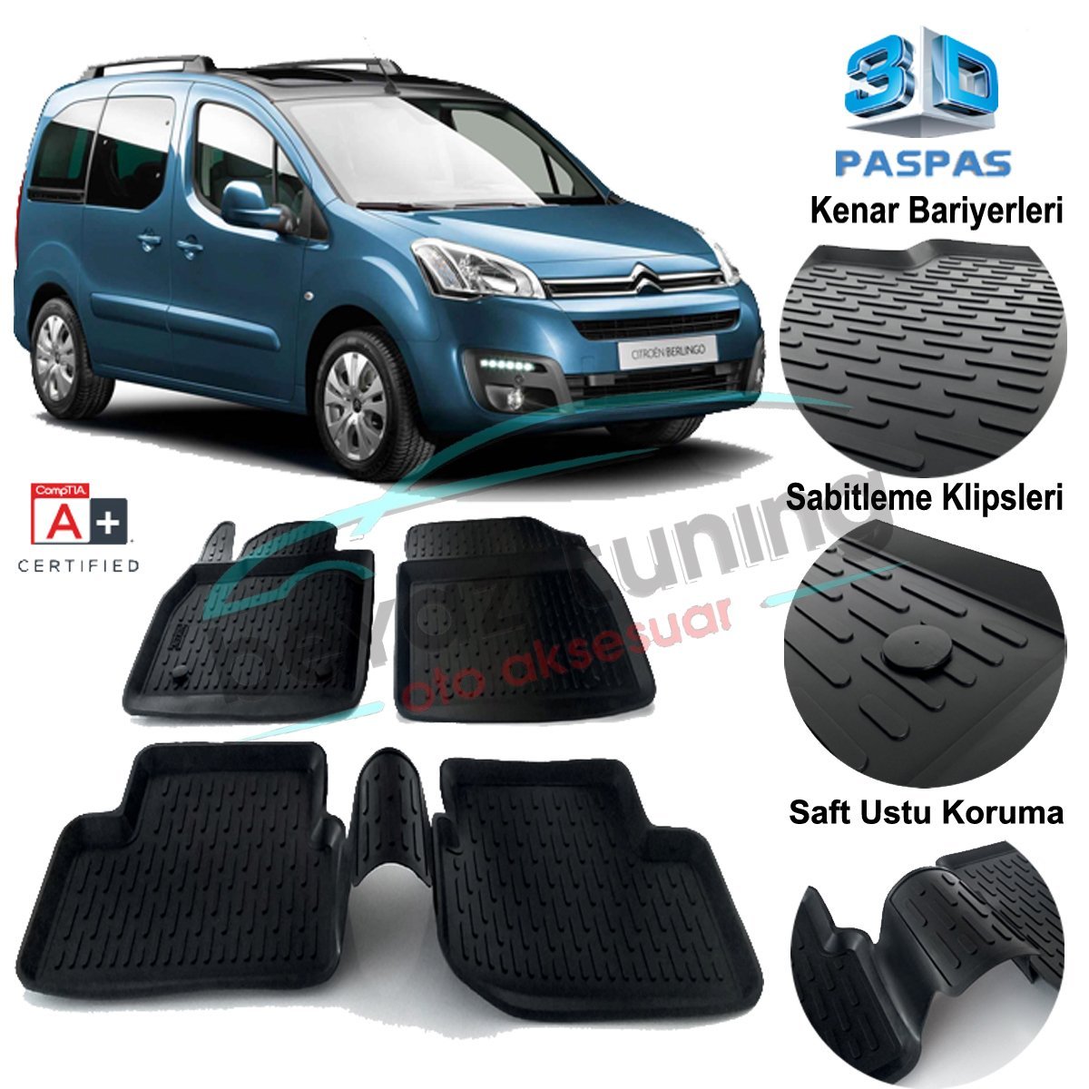 Citroen Berlingo Havuzlu 3D Paspas Niken Siyah 2008-2017