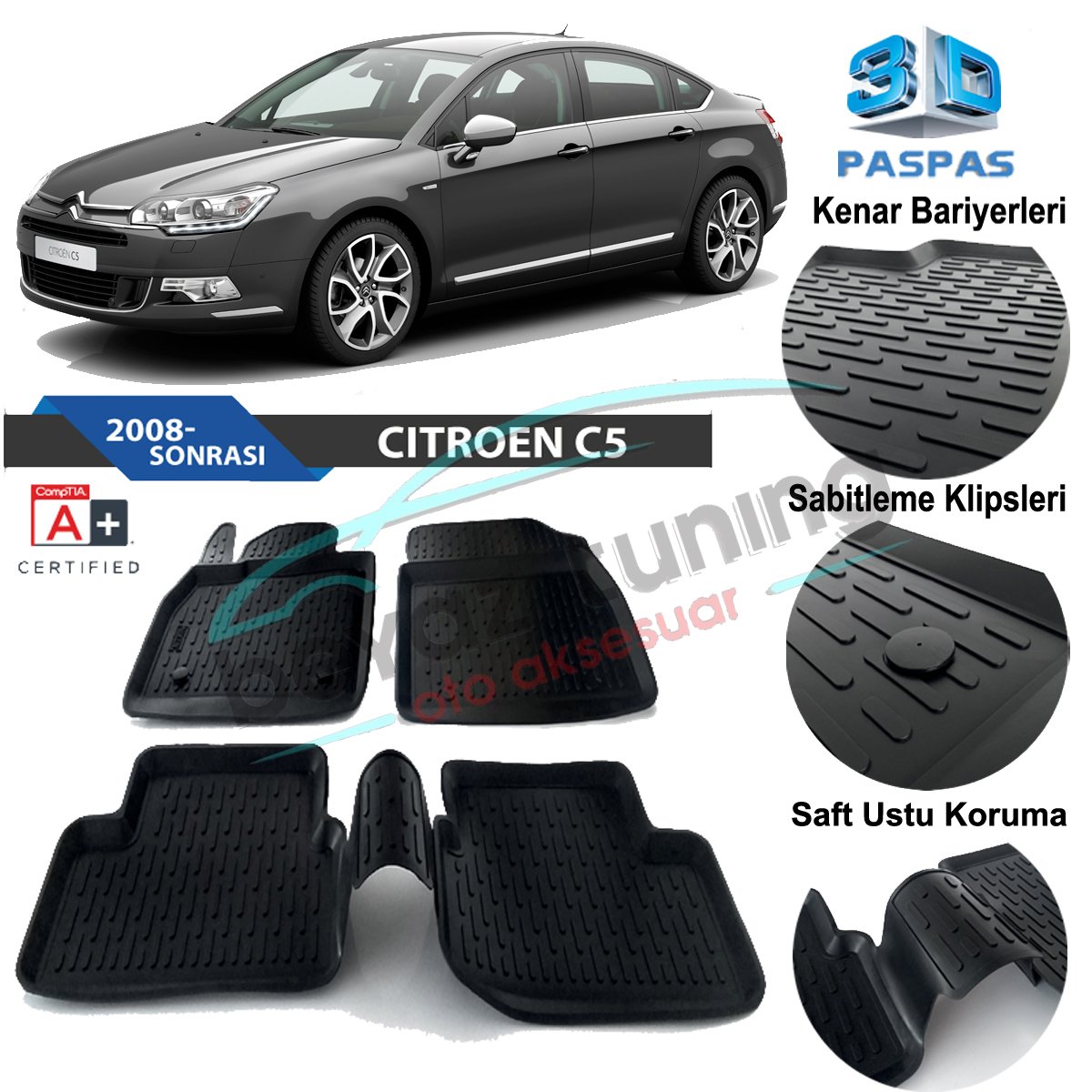 Citroen C5 Havuzlu 3D Paspas Niken Siyah 2008 Sonrası