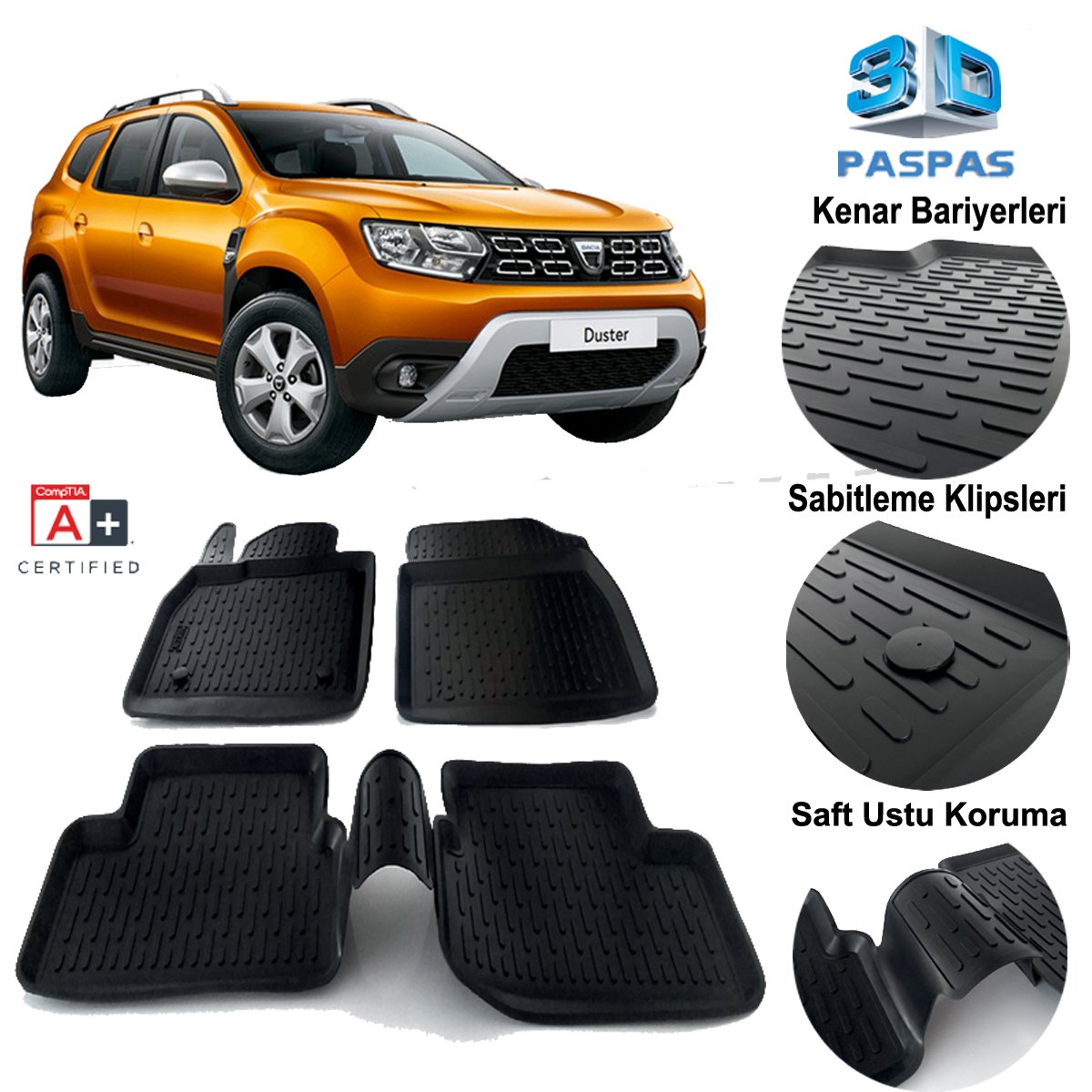 Dacia Duster Havuzlu 3D Paspas Niken Siyah 2018 Sonrası