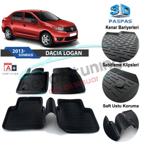 Dacia Logan Havuzlu 3D Paspas Niken Siyah 2013 Sonrası