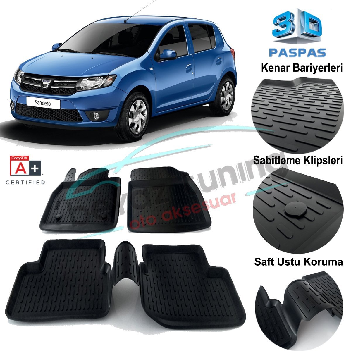 Dacia Sandero Havuzlu 3D Paspas Niken Siyah 2013 Sonrası