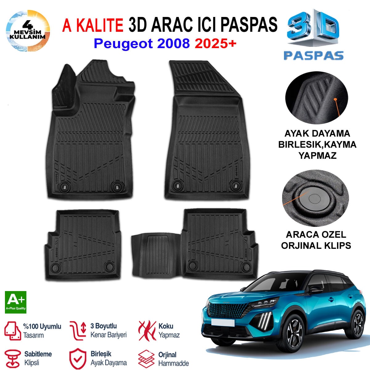 Peugeot 2008 Hybrid 3D Paspas Havuzlu Pro 2025 Sonrası