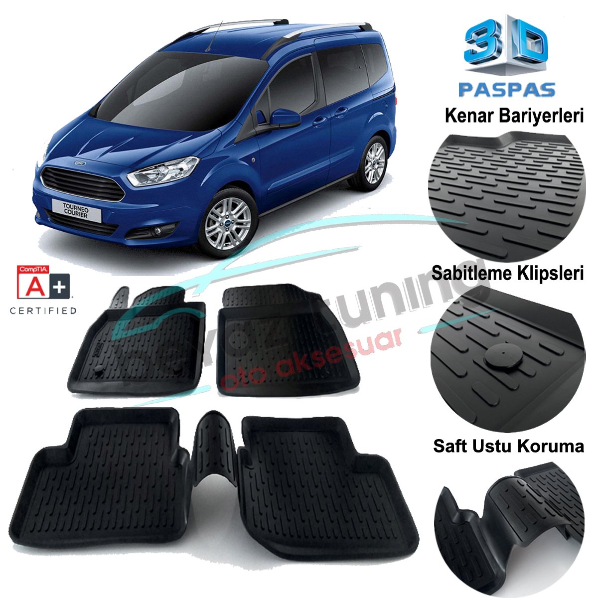 Ford Courier Havuzlu 3D Paspas Niken Siyah 2014 Sonrası