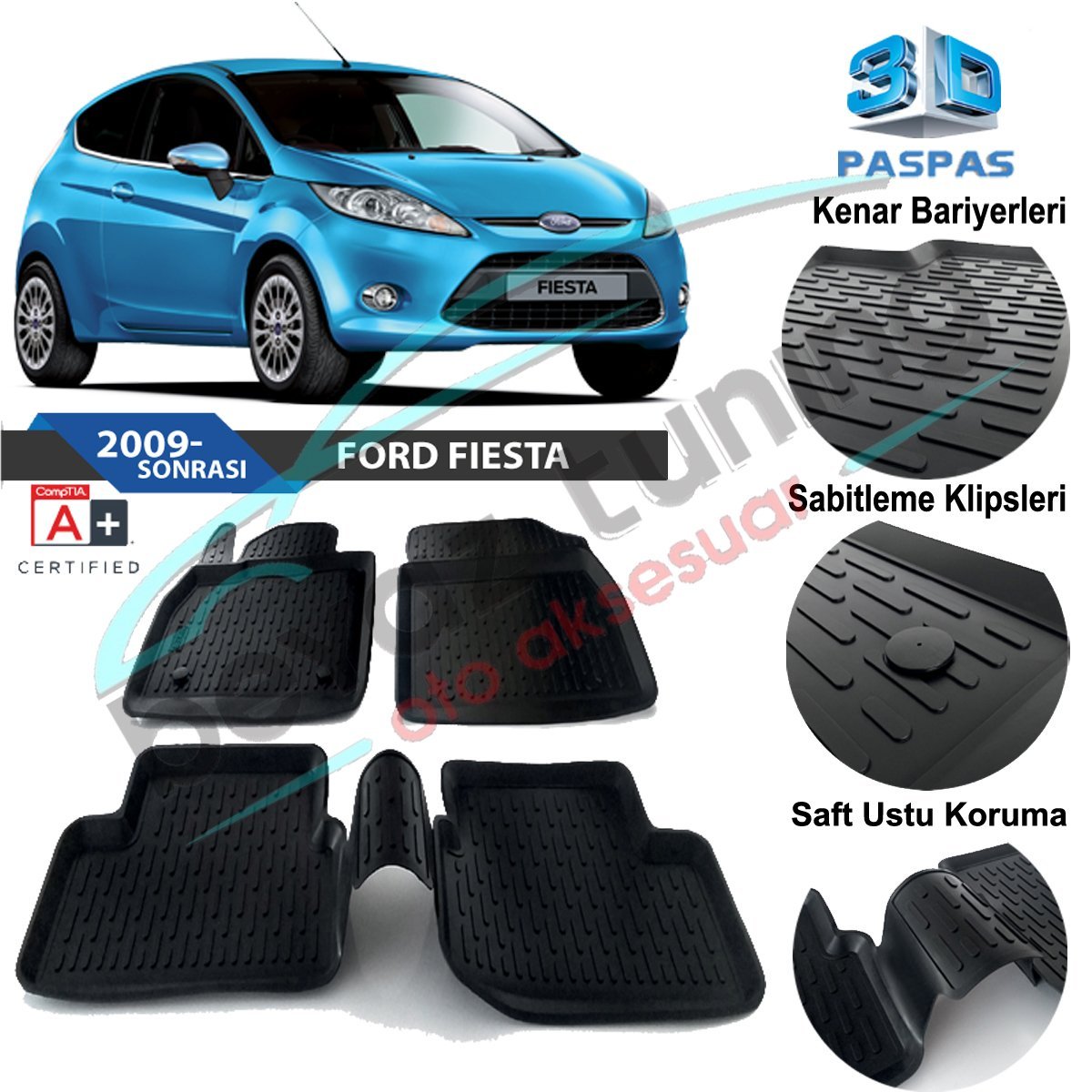 Ford Fiesta Havuzlu 3D Paspas Niken Siyah 2009-2017