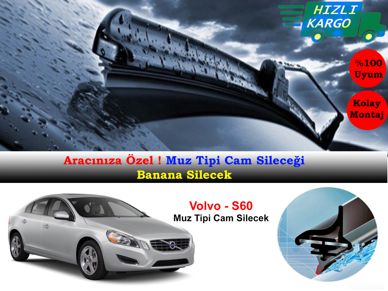 Volvo S60 2010-2013 Muz Silecek Takımı