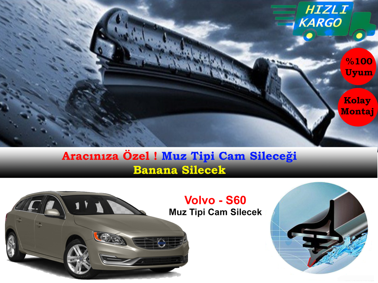 Volvo S60 2014-2016 Muz Silecek Takımı