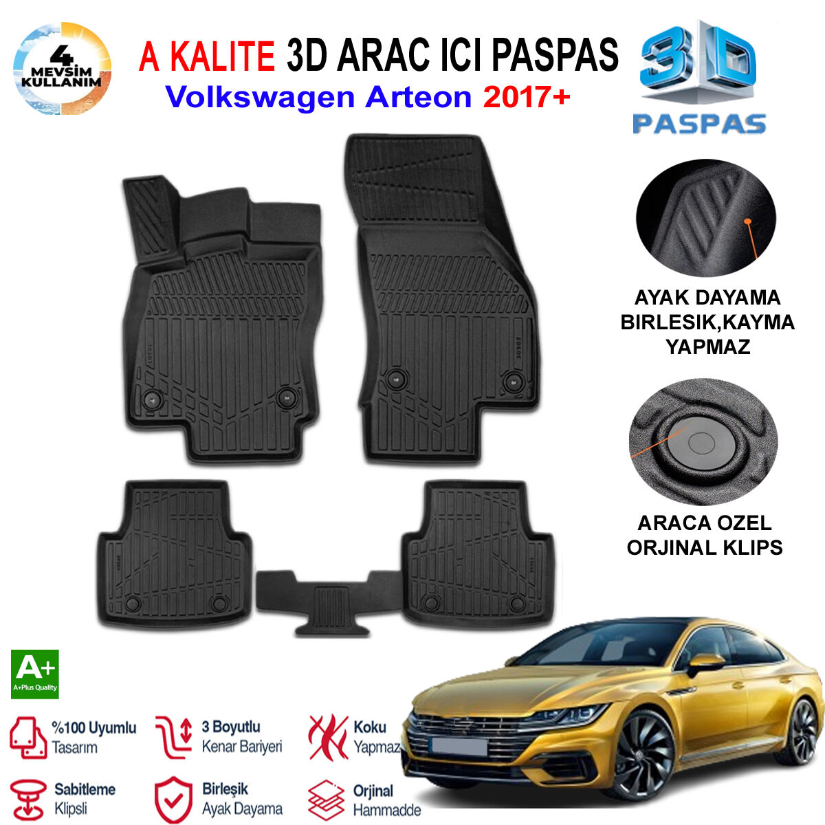Volkswagen Arteon 3D Paspas Havuzlu Pro 2017 Sonrası