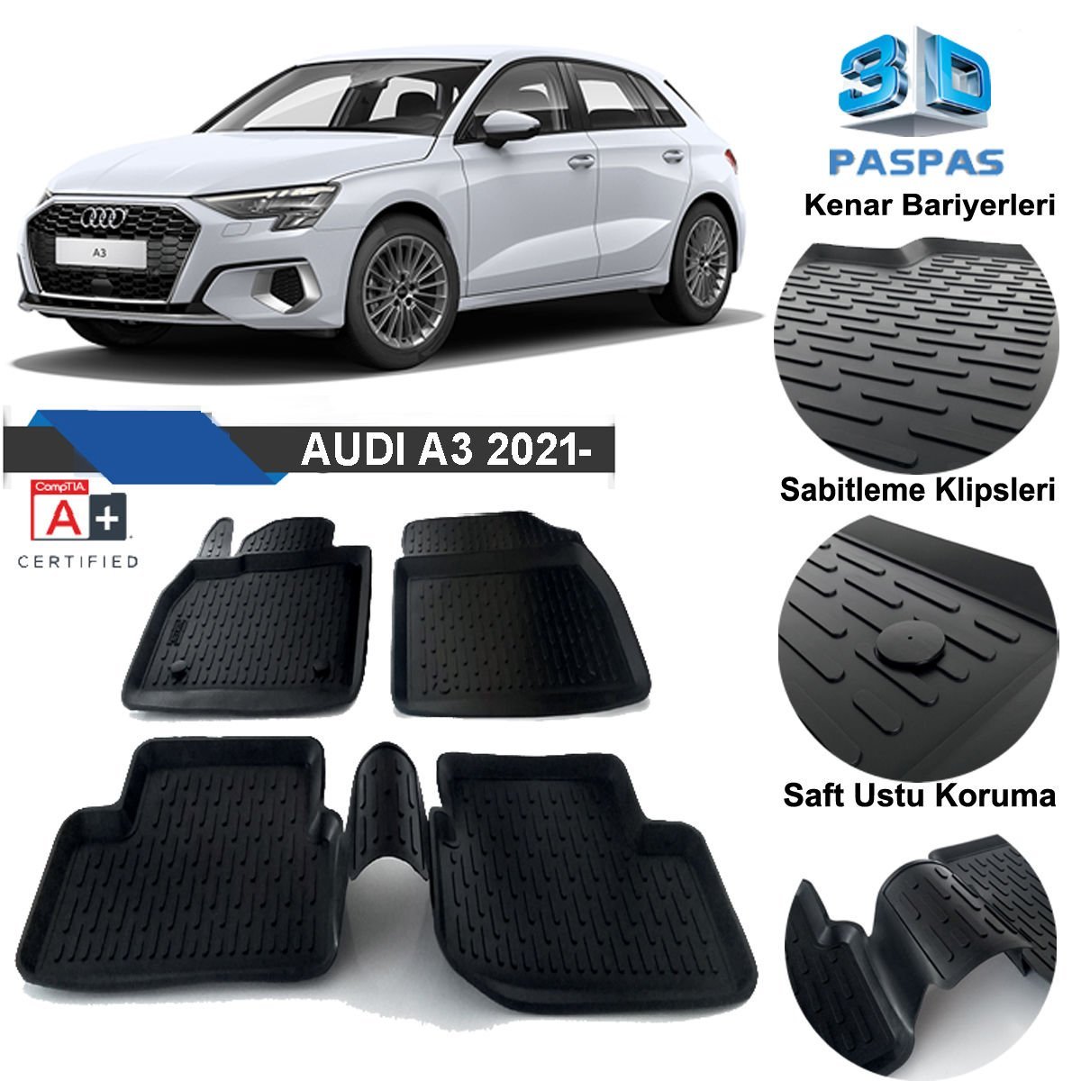 Audi A3 Hb Havuzlu 3D Paspas Niken Siyah 2021 Sonrası