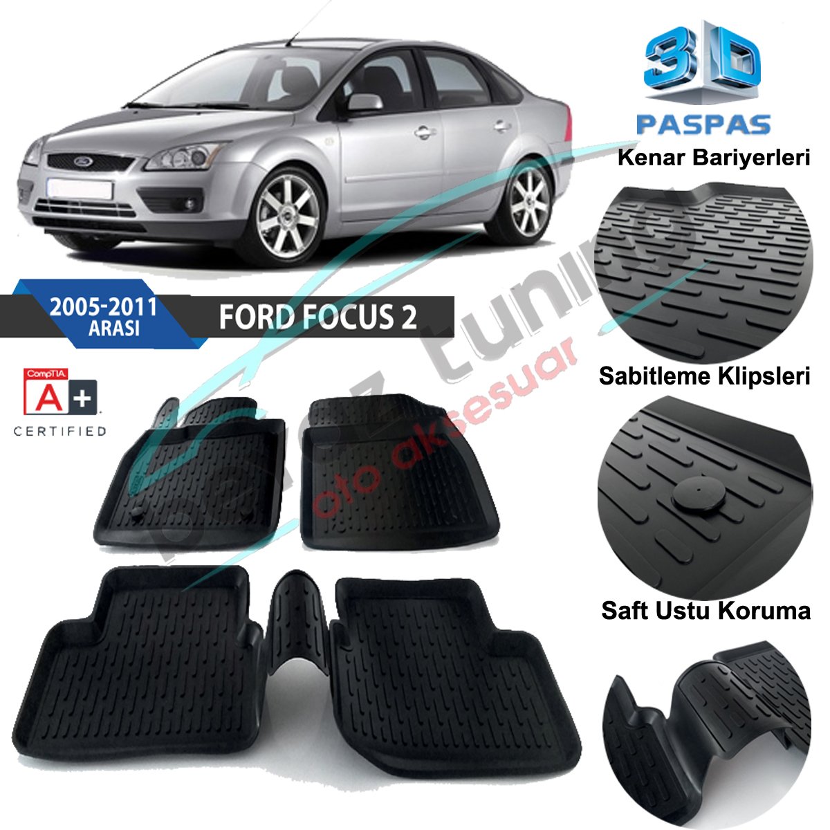 Ford Focus 2 Havuzlu 3D Paspas Niken Siyah 2005-2011