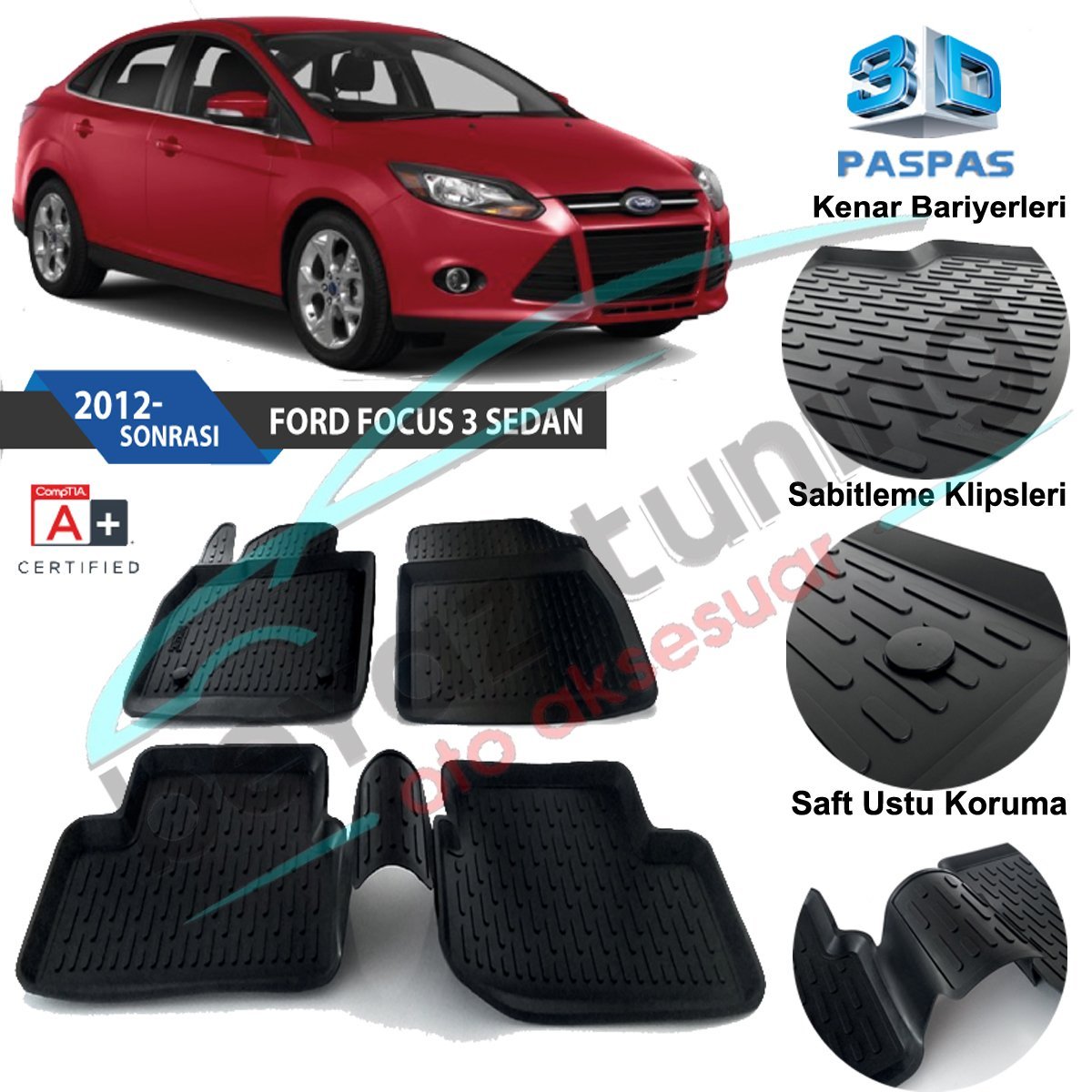 Ford Focus 3 Havuzlu 3D Paspas Niken Siyah 2012-2015