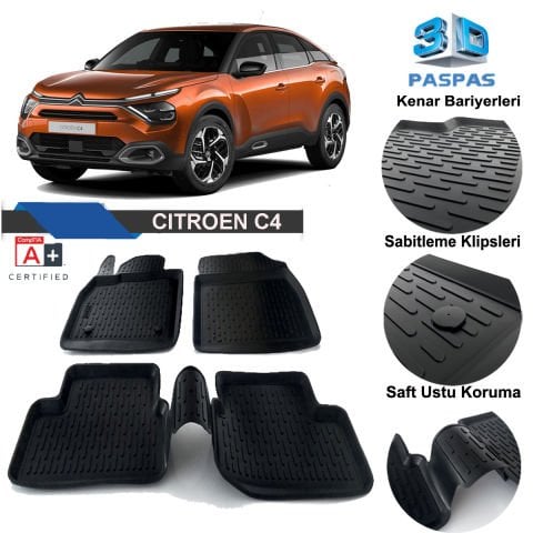 Citroen C4 Havuzlu 3D Paspas Niken Siyah 2021 Sonrası