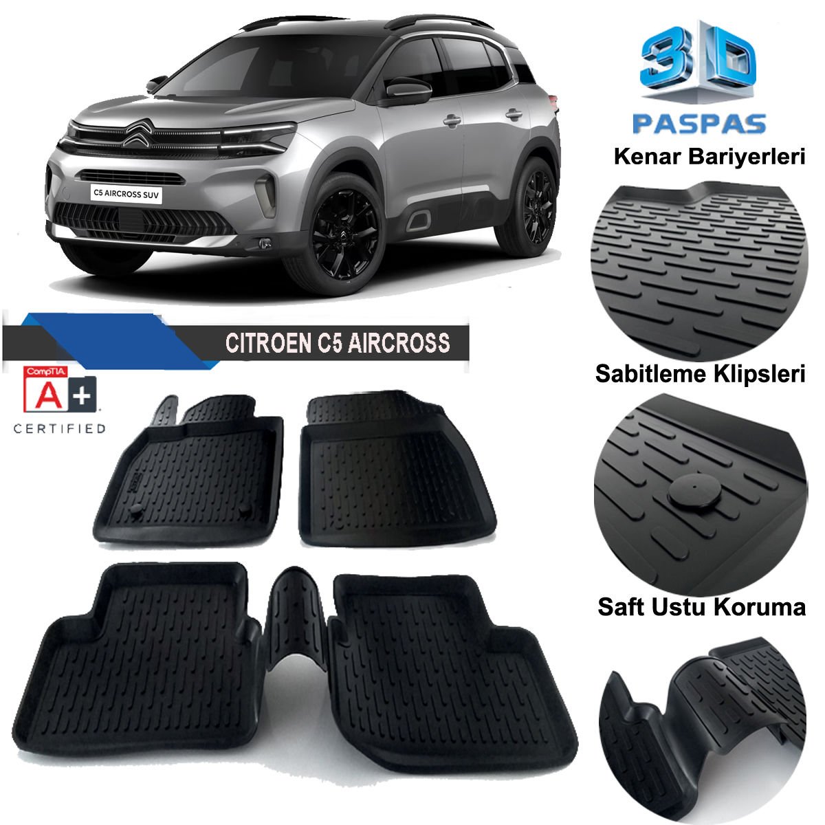 Citroen C5 Aircross Havuzlu 3D Paspas Niken Siyah 2019 Sonrası