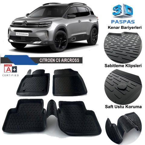 Citroen C5 Aircross Havuzlu 3D Paspas Niken Siyah 2019 Sonrası