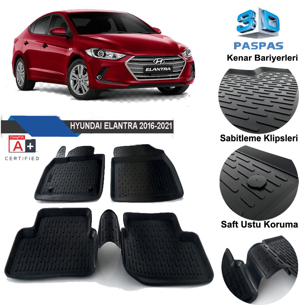 Hyundai Elantra Havuzlu 3D Paspas Niken Siyah 2016-2020