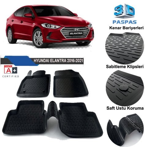 Hyundai Elantra Havuzlu 3D Paspas Niken Siyah 2016-2020