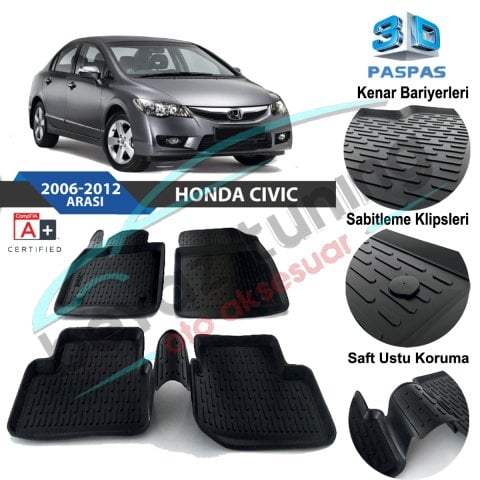 Honda Civic FD6 Havuzlu 3D Paspas Niken Siyah 2006-2012