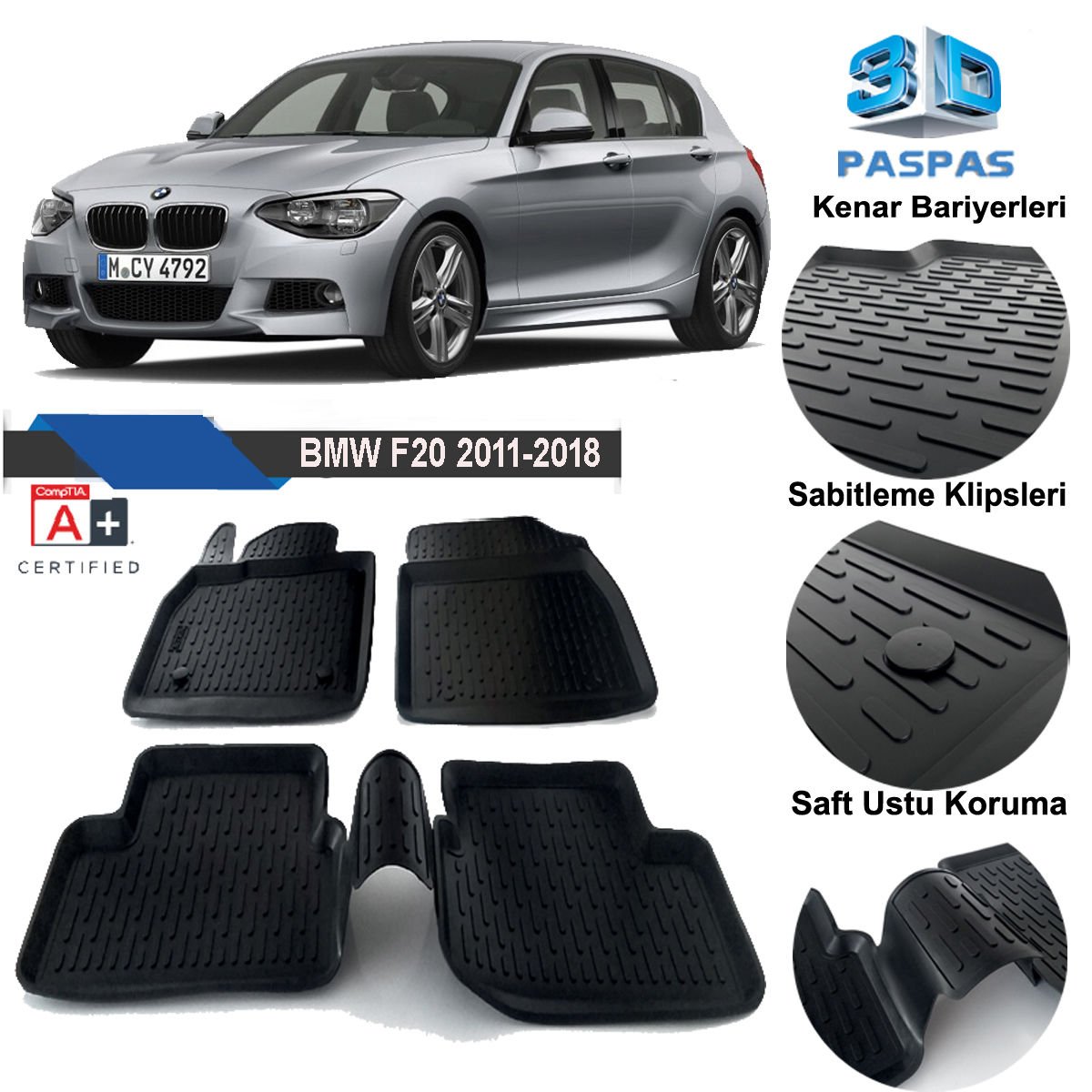 Bmw F20 1 Serisi Havuzlu 3D Paspas Niken Siyah 2011-2017
