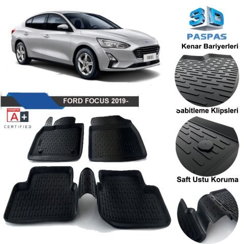 Ford Focus 5 Havuzlu 3D Paspas Niken Siyah 2019 Sonrası