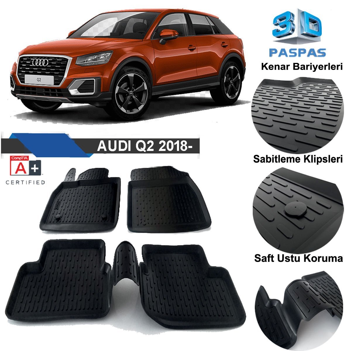 Audi Q2 Havuzlu 3D Paspas Niken Siyah 2018 Sonrası