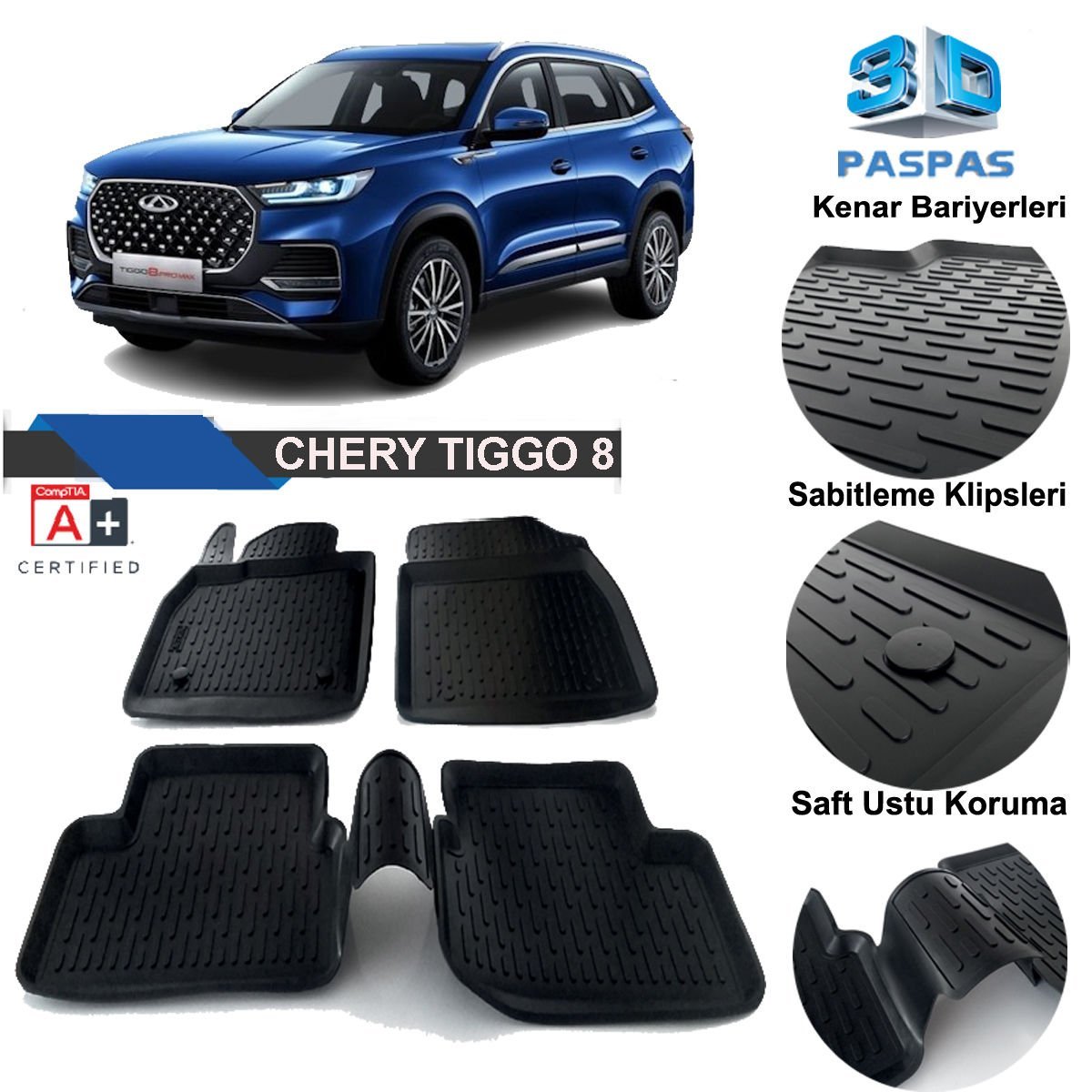 Chery Tiggo 8 Havuzlu 3D Paspas Niken Siyah 2020 Sonrası