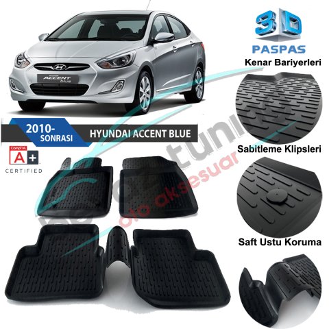 Hyundai Accent Blue Havuzlu 3D Paspas Niken Siyah