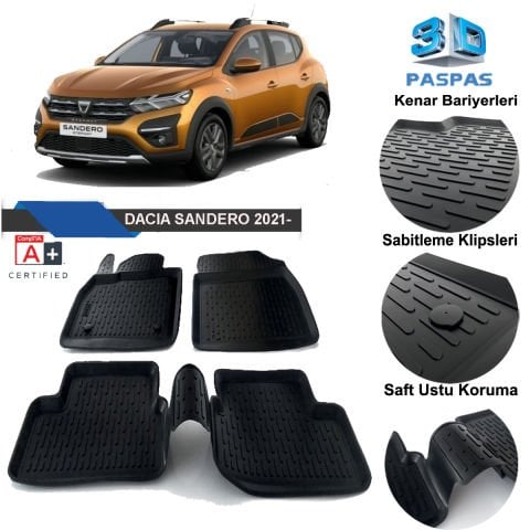 Dacia Sandero Havuzlu 3D Paspas Niken Siyah 2021 Sonrası