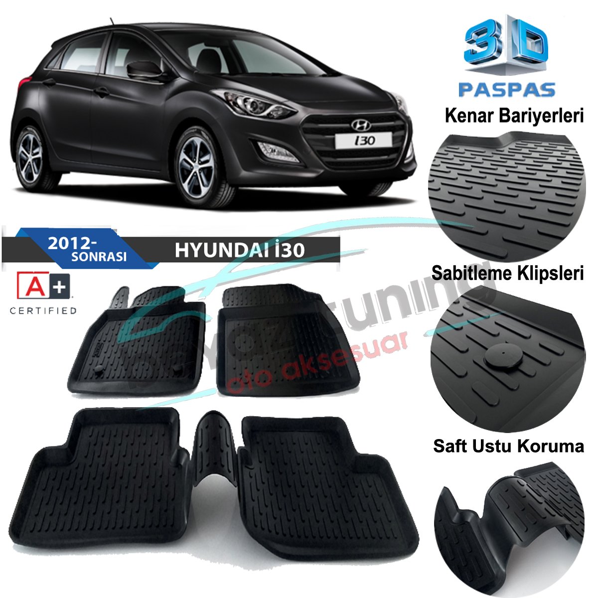 Hyundai İ30 Havuzlu 3D Paspas Niken Siyah 2013-2016