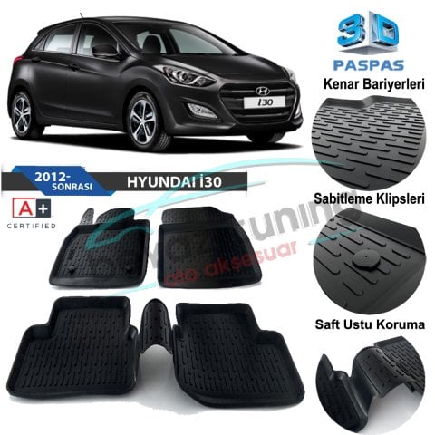 Hyundai İ30 Havuzlu 3D Paspas Niken Siyah 2013-2016