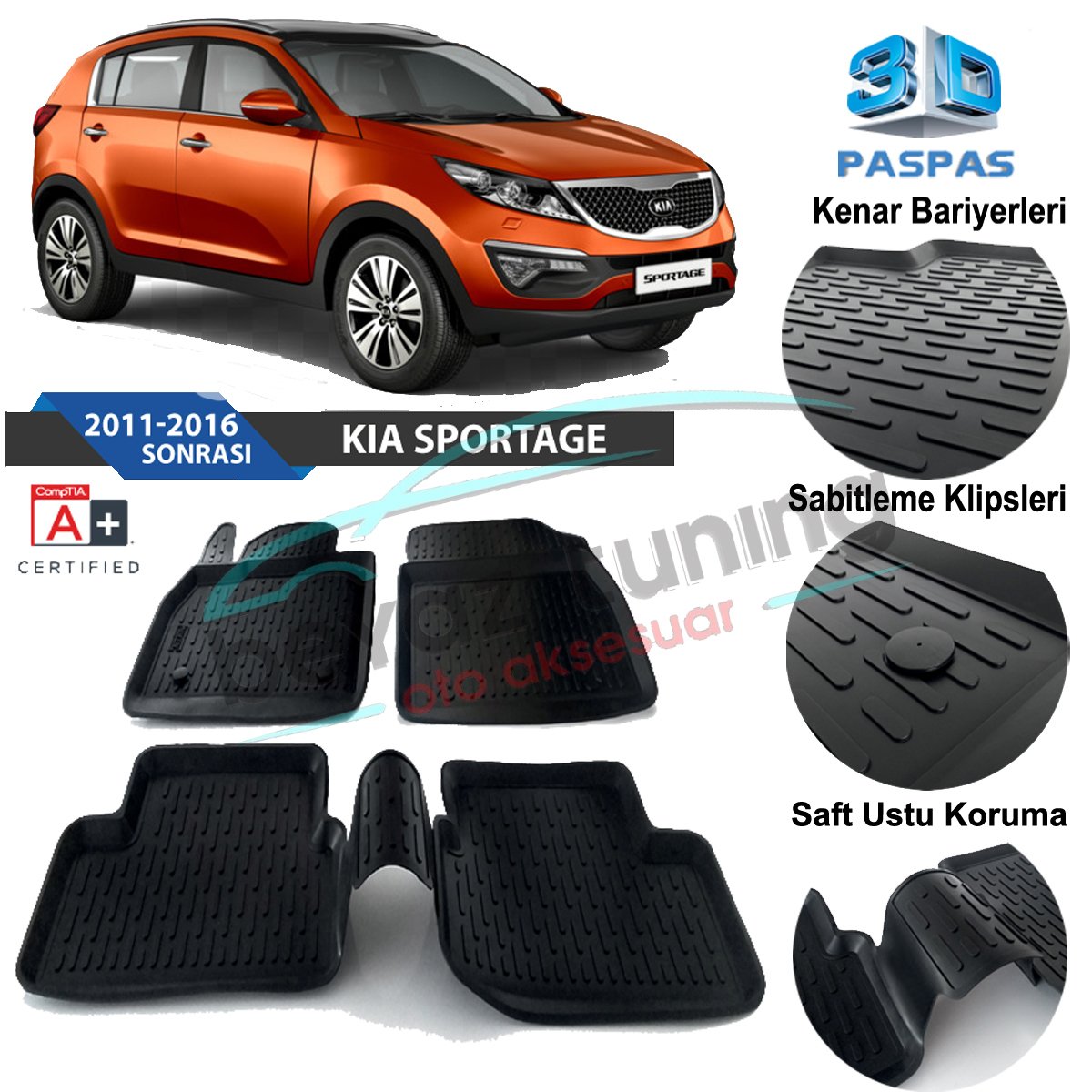 Kia Sportage Havuzlu 3D Paspas Niken Siyah 2010-2015