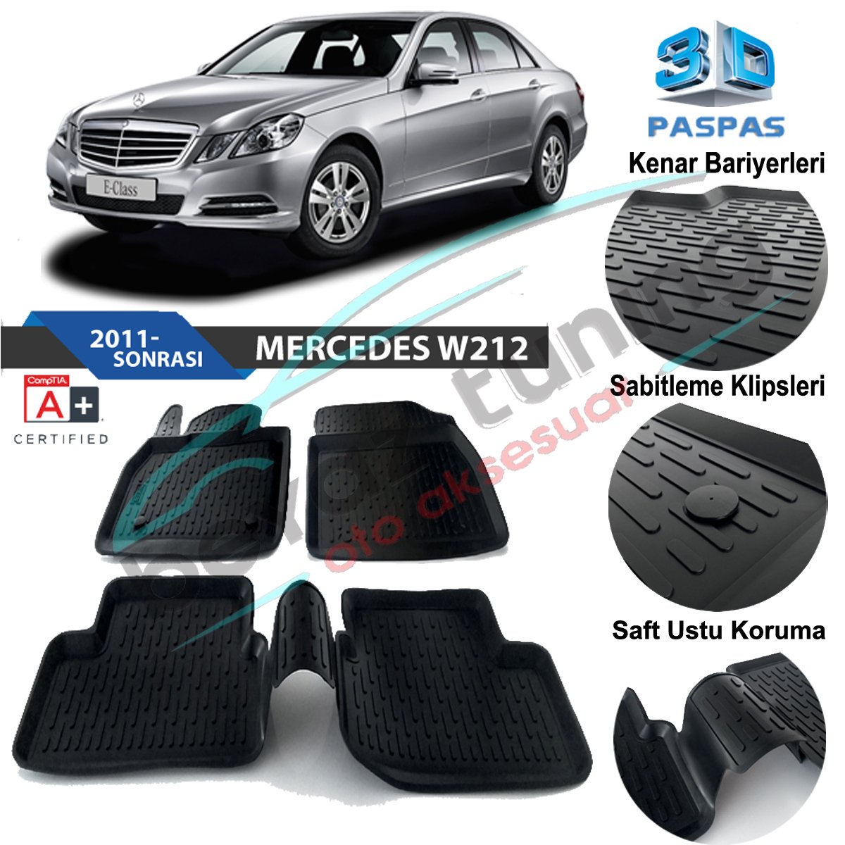 Mercedes W212 Havuzlu 3D Paspas Niken Siyah 2009-2016