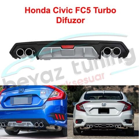 Honda Civic FC5 Turbo Difüzör Arka Tampon Çift Egzoz Çıkışlı Gri