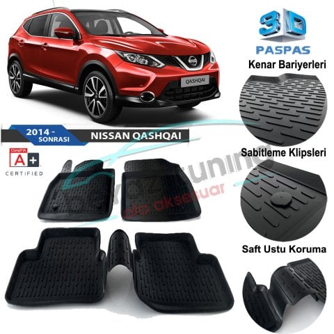 Nissan Qashqai Havuzlu 3D Paspas Niken Siyah 2014 Sonrası