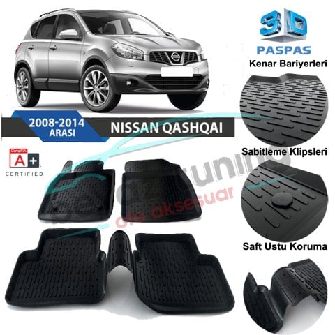 Nissan Qashqai Havuzlu 3D Paspas Niken Siyah 2008-2014