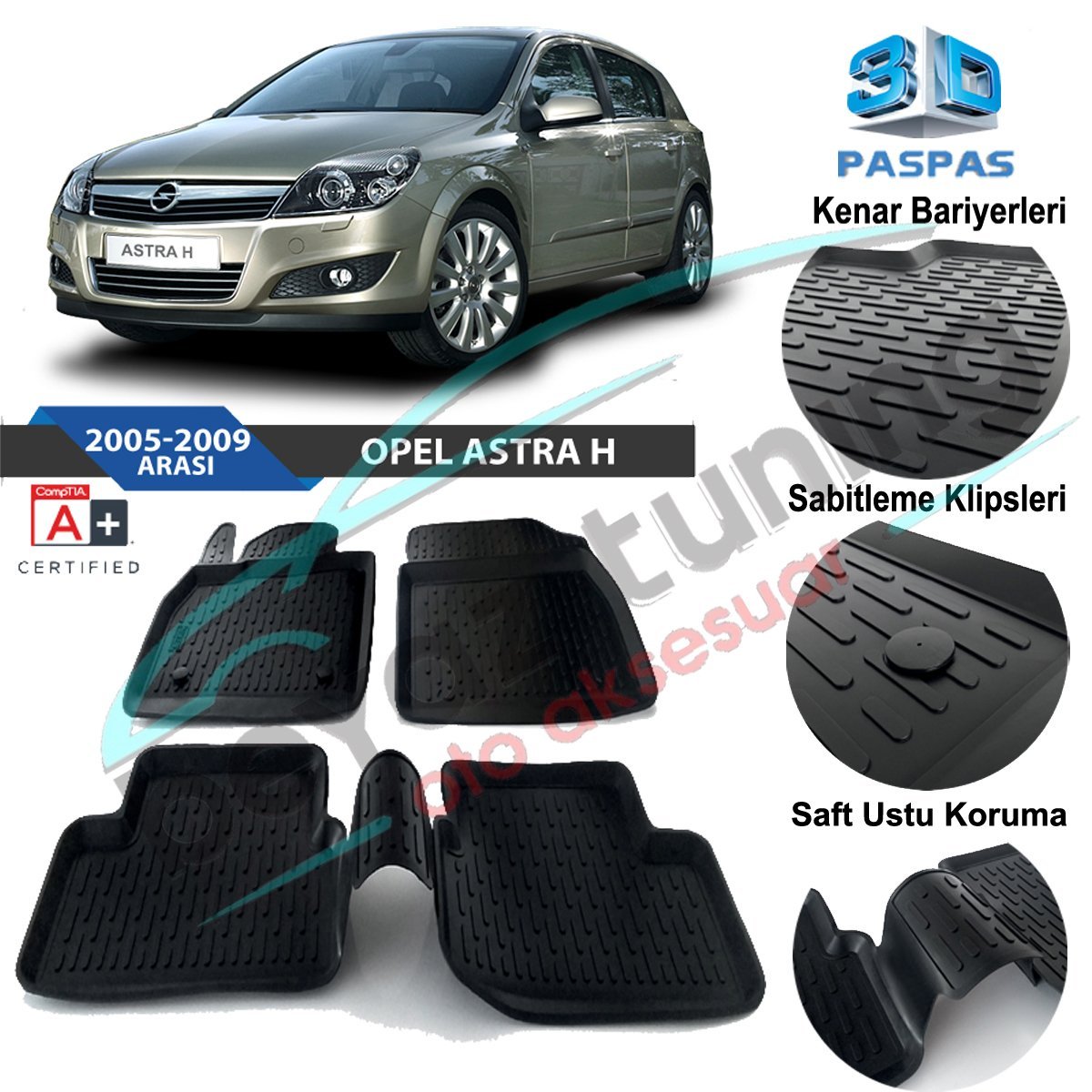 Opel Astra H Havuzlu 3D Paspas Niken Siyah 2005-2012