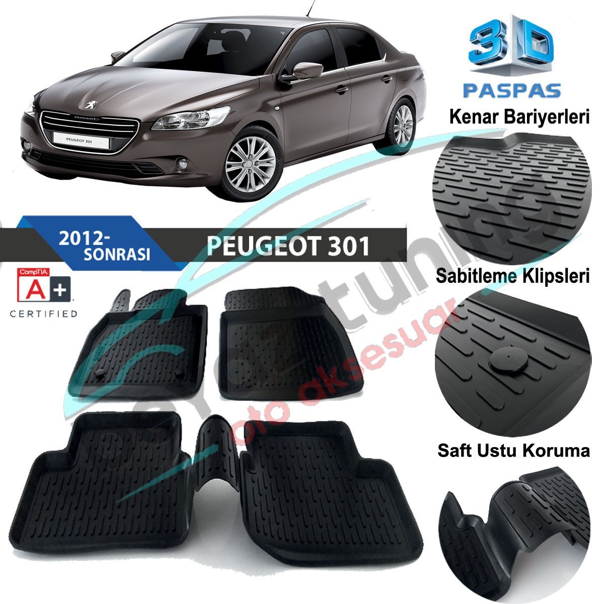 Peugeot 301 Havuzlu 3D Paspas Niken Siyah 2012 Sonrası