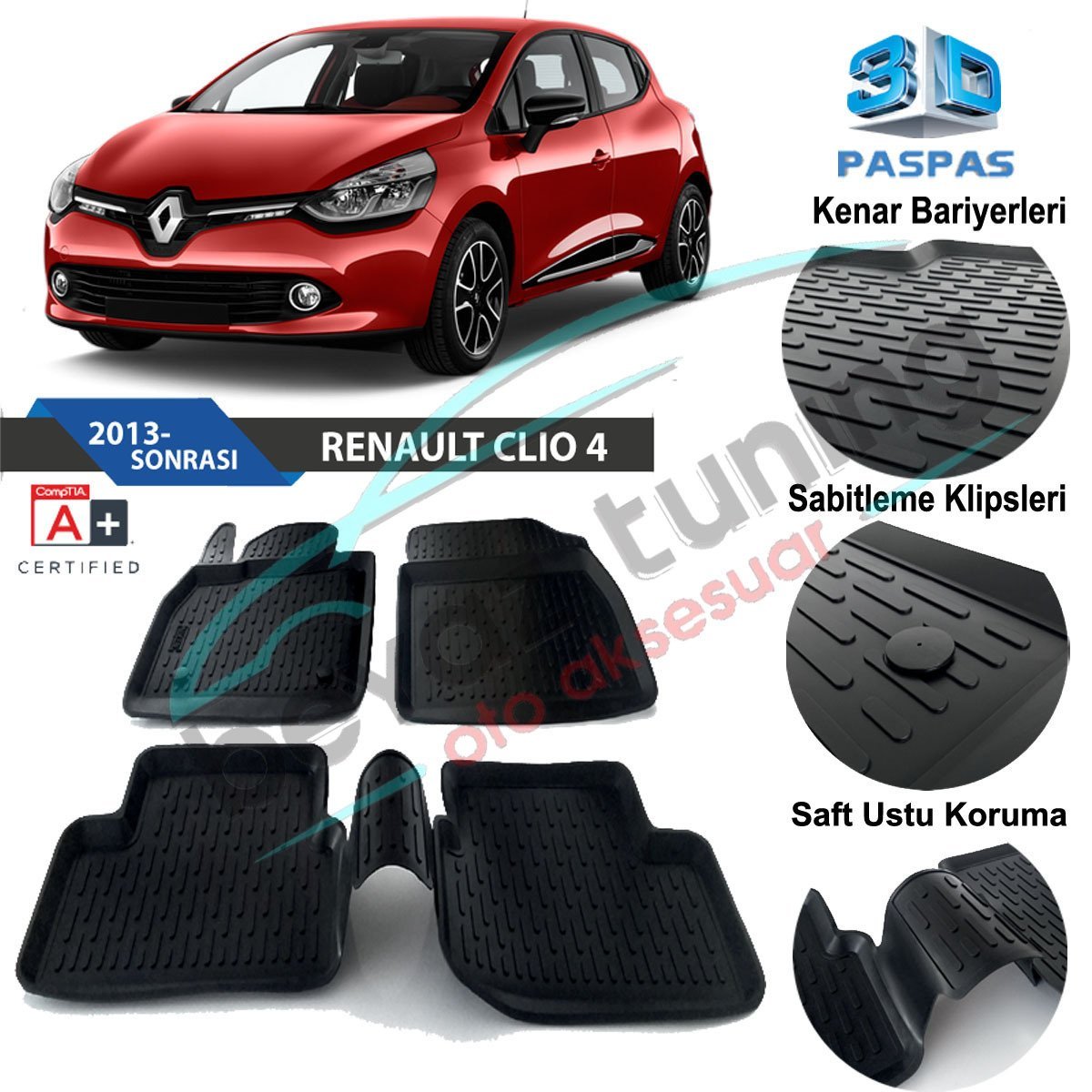 Renault Clio 4 Havuzlu 3D Paspas Niken Siyah 2012-2019