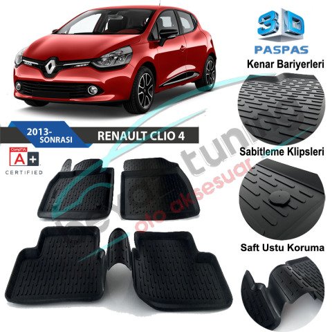 Renault Clio 4 Havuzlu 3D Paspas Niken Siyah 2012-2019