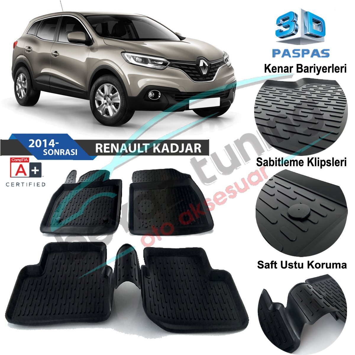 Renault Kadjar Havuzlu 3D Paspas Niken Siyah 2014 Sonrası
