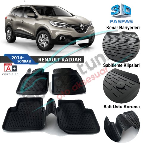 Renault Kadjar Havuzlu 3D Paspas Niken Siyah 2014 Sonrası