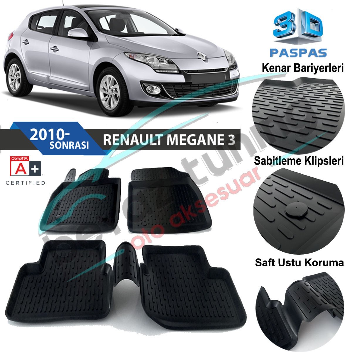 Renault Megane 3 Havuzlu 3D Paspas Niken Siyah 2009-2015