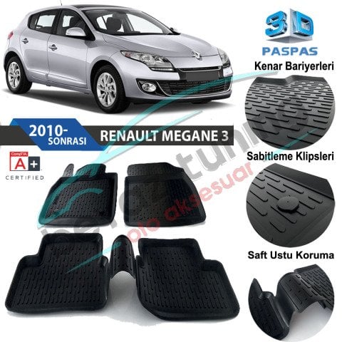 Renault Megane 3 Havuzlu 3D Paspas Niken Siyah 2009-2015