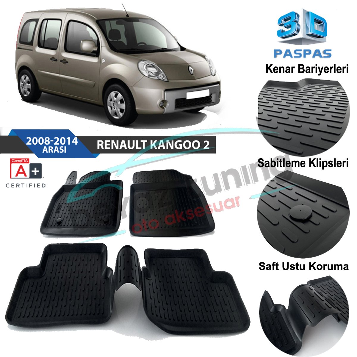 Renault Kango Havuzlu 3D Paspas Niken Siyah 2008-2014