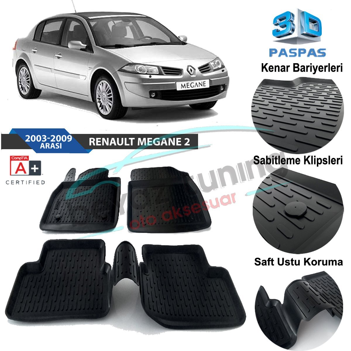 Renault Megane 2 Havuzlu 3D Paspas Niken Siyah 2003-2009
