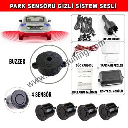 Park Sensörü Sesli Geri Vites Ses İkazlı 4 Gözlü Siyah