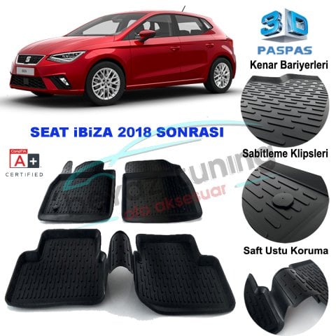 Seat Ibiza Havuzlu 3D Paspas Niken Siyah 2018 Sonrası