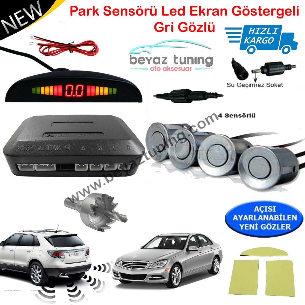 Park Sensörü Göstergeli Led Ekranlı Ses İkazlı Gri