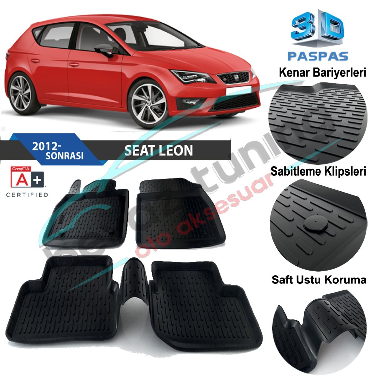 Seat Leon Havuzlu 3D Paspas Niken Siyah 2012 Sonrası