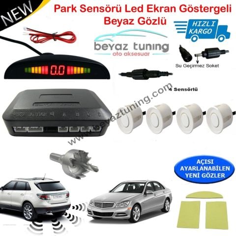 Park Sensörü Göstergeli Led Ekranlı Ses İkazlı Beyaz