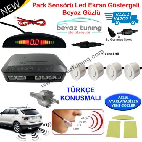 Park Sensörü Göstergeli Led Ekranlı Türkçe Konuşmalı Beyaz