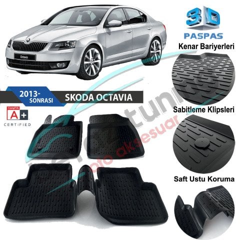 Skoda Octavia Havuzlu 3D Paspas Niken Siyah 2013 Sonrası